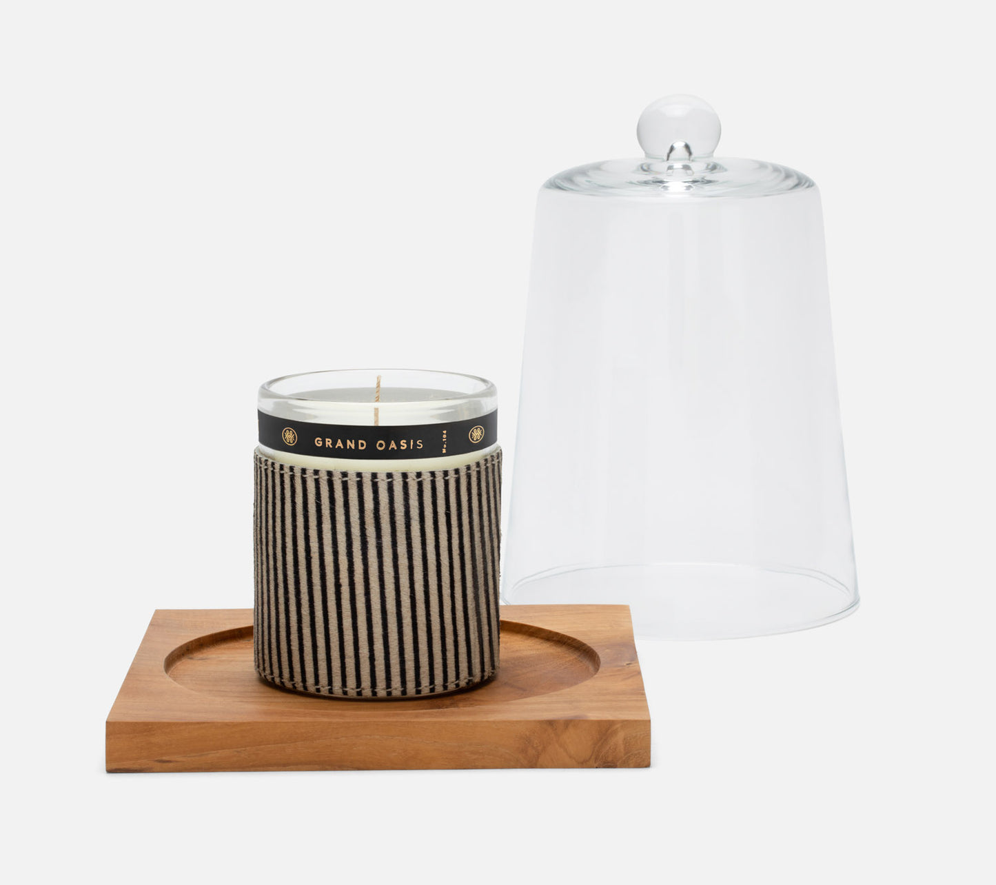 Display Tray- Natural Teak Base and Glass Cloche.