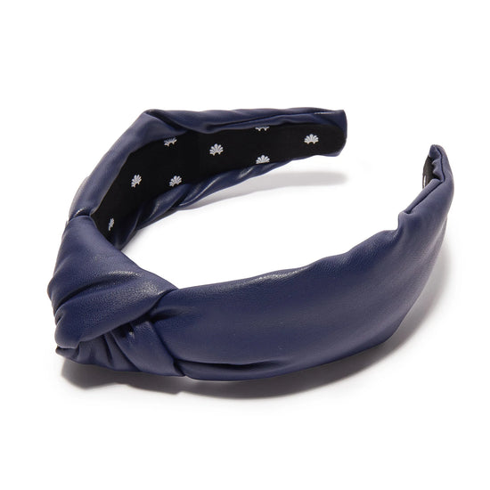 Headband- Navy Faux Leather Knotted