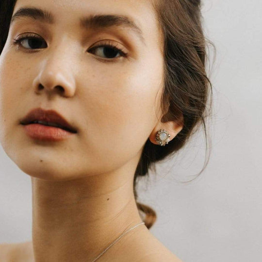 Earrings- Amelia Crystal Post White Opal
