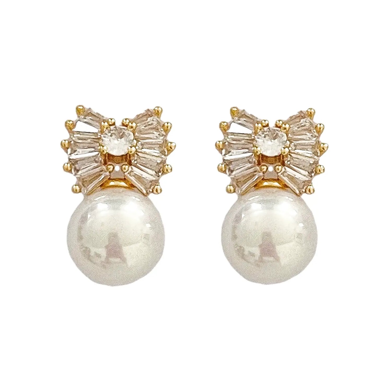 Earrings- Gold Pearl Sparkler Bows