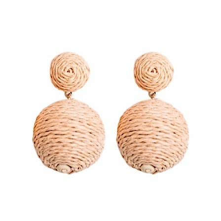 Earrings-Raffia Wrapped Lido Pom Poms