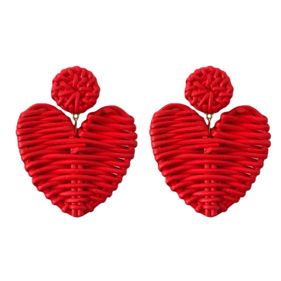 Earrings- Red Rattan Hearts