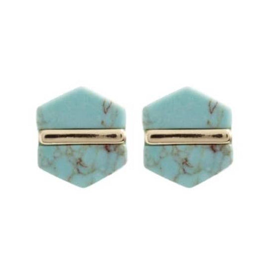 Earrings-Turquoise Hexagon Studs