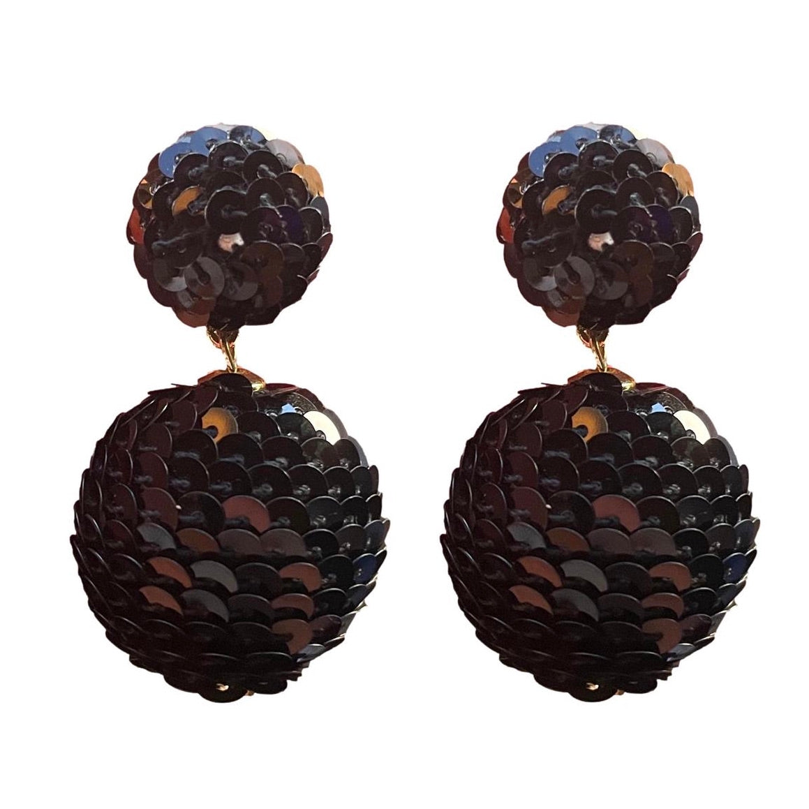 Load image into Gallery viewer, Earrings- Sequin Lido Pom Poms (black)
