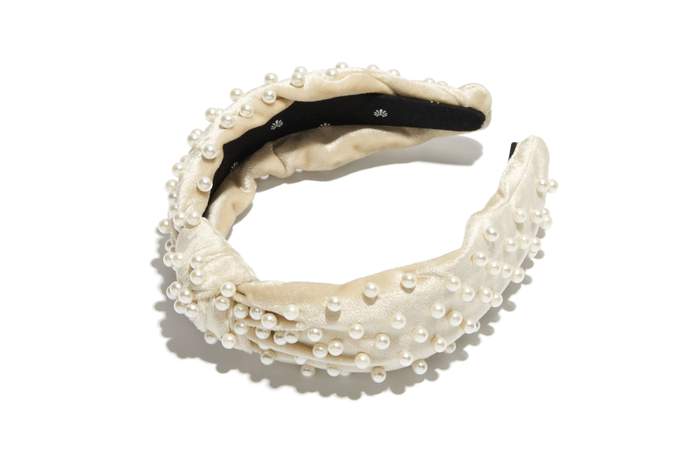 Headband- Velvet Pearl Knotted Ivory